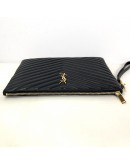 YVES SAINT LAURENT Monogram Chevron Quilted Clutch in Black Calfskin – GHW