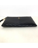 YVES SAINT LAURENT Monogram Chevron Quilted Clutch in Black Calfskin – GHW
