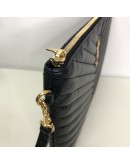YVES SAINT LAURENT Monogram Chevron Quilted Clutch in Black Calfskin – GHW