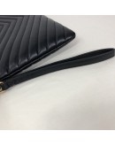 YVES SAINT LAURENT Monogram Chevron Quilted Clutch in Black Calfskin – GHW