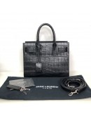 YVES SAINT LAURENT Sac De Jour Handbag with Shoulder Strap in Black Crocodile Embossed Leather – SHW