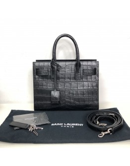 YVES SAINT LAURENT Sac De Jour Handbag with Shoulder Strap in Black Crocodile Embossed Leather – SHW