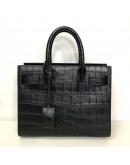 YVES SAINT LAURENT Sac De Jour Handbag with Shoulder Strap in Black Crocodile Embossed Leather – SHW