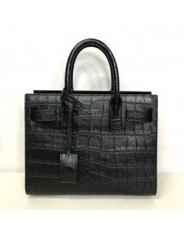 YVES SAINT LAURENT Sac De Jour Handbag with Shoulder Strap in Black Crocodile Embossed Leather – SHW