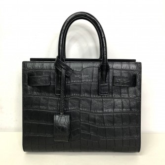 YVES SAINT LAURENT Sac De Jour Handbag with Shoulder Strap in Black Crocodile Embossed Leather – SHW