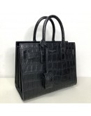 YVES SAINT LAURENT Sac De Jour Handbag with Shoulder Strap in Black Crocodile Embossed Leather – SHW