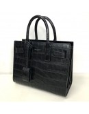 YVES SAINT LAURENT Sac De Jour Handbag with Shoulder Strap in Black Crocodile Embossed Leather – SHW