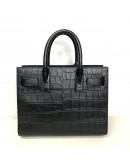 YVES SAINT LAURENT Sac De Jour Handbag with Shoulder Strap in Black Crocodile Embossed Leather – SHW