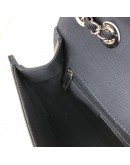 CHANEL Navy Aged Calfskin with Canvas Chain Shoulder Flap Bag - SHW