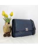 CHANEL Navy Aged Calfskin with Canvas Chain Shoulder Flap Bag - SHW