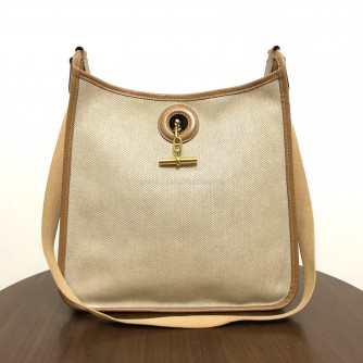 HERMES Vespa PM in Beige Toile Canvas & Camel Leather – GHW