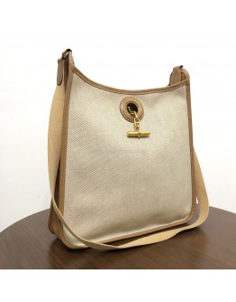 HERMES Vespa PM in Beige Toile Canvas & Camel Leather – GHW