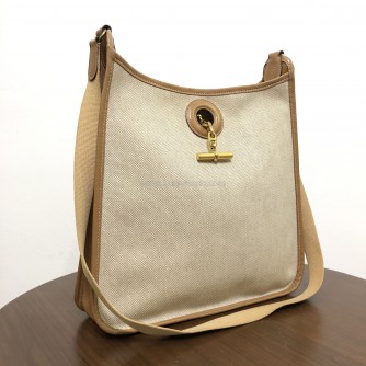 HERMES Vespa PM in Beige Toile Canvas & Camel Leather – GHW