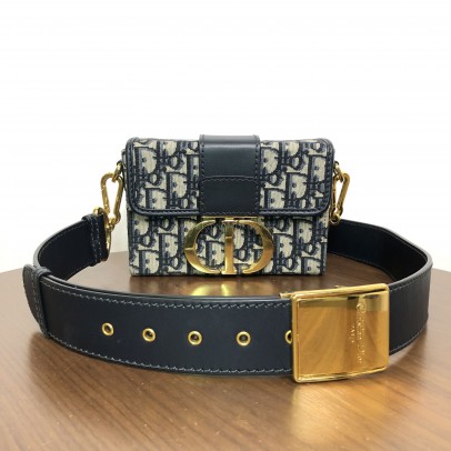 CHRISTIAN DIOR 30 Montaigne Box Bag in Blue Oblique Jacquard with Shoulder Strap