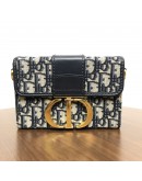 CHRISTIAN DIOR 30 Montaigne Box Bag in Blue Oblique Jacquard with Shoulder Strap