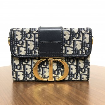 CHRISTIAN DIOR 30 Montaigne Box Bag in Blue Oblique Jacquard with Shoulder Strap