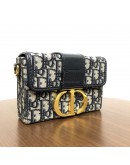 CHRISTIAN DIOR 30 Montaigne Box Bag in Blue Oblique Jacquard with Shoulder Strap
