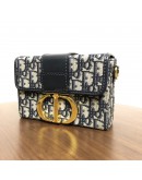 CHRISTIAN DIOR 30 Montaigne Box Bag in Blue Oblique Jacquard with Shoulder Strap