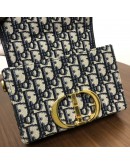 CHRISTIAN DIOR 30 Montaigne Box Bag in Blue Oblique Jacquard with Shoulder Strap