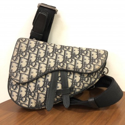 CHRISTIAN DIOR Mini Saddle Belt Bag in Blue Oblique Jacquard – SHW (Year 2020)