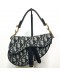 CHRISTIAN DIOR Mini Saddle Bag in Blue Oblique Jacquard with Embroidered Strap – Antique Gold Hardware