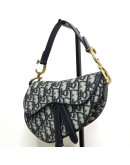 CHRISTIAN DIOR Mini Saddle Bag in Blue Oblique Jacquard with Embroidered Strap – Antique Gold Hardware