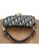 CHRISTIAN DIOR Mini Saddle Bag in Blue Oblique Jacquard with Embroidered Strap – Antique Gold Hardware