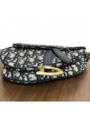 CHRISTIAN DIOR Mini Saddle Bag in Blue Oblique Jacquard with Embroidered Strap – Antique Gold Hardware