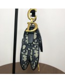 CHRISTIAN DIOR Mini Saddle Bag in Blue Oblique Jacquard with Embroidered Strap – Antique Gold Hardware