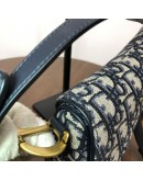 CHRISTIAN DIOR Mini Saddle Bag in Blue Oblique Jacquard with Embroidered Strap – Antique Gold Hardware