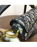 CHRISTIAN DIOR Mini Saddle Bag in Blue Oblique Jacquard with Embroidered Strap – Antique Gold Hardware