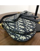 CHRISTIAN DIOR Mini Saddle Bag in Blue Oblique Jacquard with Embroidered Strap – Antique Gold Hardware