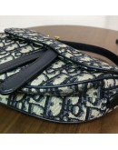 CHRISTIAN DIOR Mini Saddle Bag in Blue Oblique Jacquard with Embroidered Strap – Antique Gold Hardware