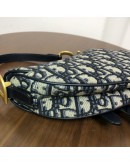 CHRISTIAN DIOR Mini Saddle Bag in Blue Oblique Jacquard with Embroidered Strap – Antique Gold Hardware