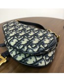 CHRISTIAN DIOR Mini Saddle Bag in Blue Oblique Jacquard with Embroidered Strap – Antique Gold Hardware
