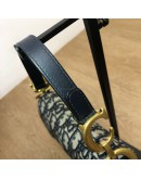 CHRISTIAN DIOR Mini Saddle Bag in Blue Oblique Jacquard with Embroidered Strap – Antique Gold Hardware