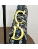 CHRISTIAN DIOR Mini Saddle Bag in Blue Oblique Jacquard with Embroidered Strap – Antique Gold Hardware