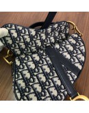 CHRISTIAN DIOR Mini Saddle Bag in Blue Oblique Jacquard with Embroidered Strap – Antique Gold Hardware