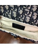 CHRISTIAN DIOR Mini Saddle Bag in Blue Oblique Jacquard with Embroidered Strap – Antique Gold Hardware
