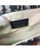CHRISTIAN DIOR Mini Saddle Bag in Blue Oblique Jacquard with Embroidered Strap – Antique Gold Hardware