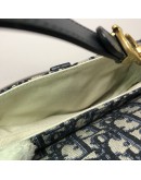 CHRISTIAN DIOR Mini Saddle Bag in Blue Oblique Jacquard with Embroidered Strap – Antique Gold Hardware
