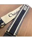 CHRISTIAN DIOR Mini Saddle Bag in Blue Oblique Jacquard with Embroidered Strap – Antique Gold Hardware