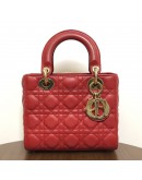CHRISTIAN DIOR Small Lady Dior Handbag with ABC Shoulder Strap in Red Cannage Lambskin – GHW