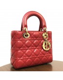 CHRISTIAN DIOR Small Lady Dior Handbag with ABC Shoulder Strap in Red Cannage Lambskin – GHW