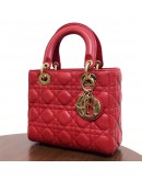 CHRISTIAN DIOR Small Lady Dior Handbag with ABC Shoulder Strap in Red Cannage Lambskin – GHW