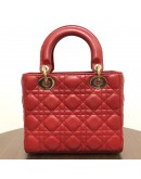 CHRISTIAN DIOR Small Lady Dior Handbag with ABC Shoulder Strap in Red Cannage Lambskin – GHW