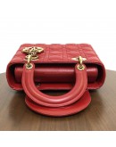 CHRISTIAN DIOR Small Lady Dior Handbag with ABC Shoulder Strap in Red Cannage Lambskin – GHW