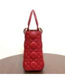 CHRISTIAN DIOR Small Lady Dior Handbag with ABC Shoulder Strap in Red Cannage Lambskin – GHW