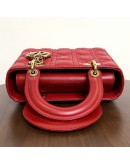 CHRISTIAN DIOR Small Lady Dior Handbag with ABC Shoulder Strap in Red Cannage Lambskin – GHW