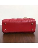 CHRISTIAN DIOR Small Lady Dior Handbag with ABC Shoulder Strap in Red Cannage Lambskin – GHW